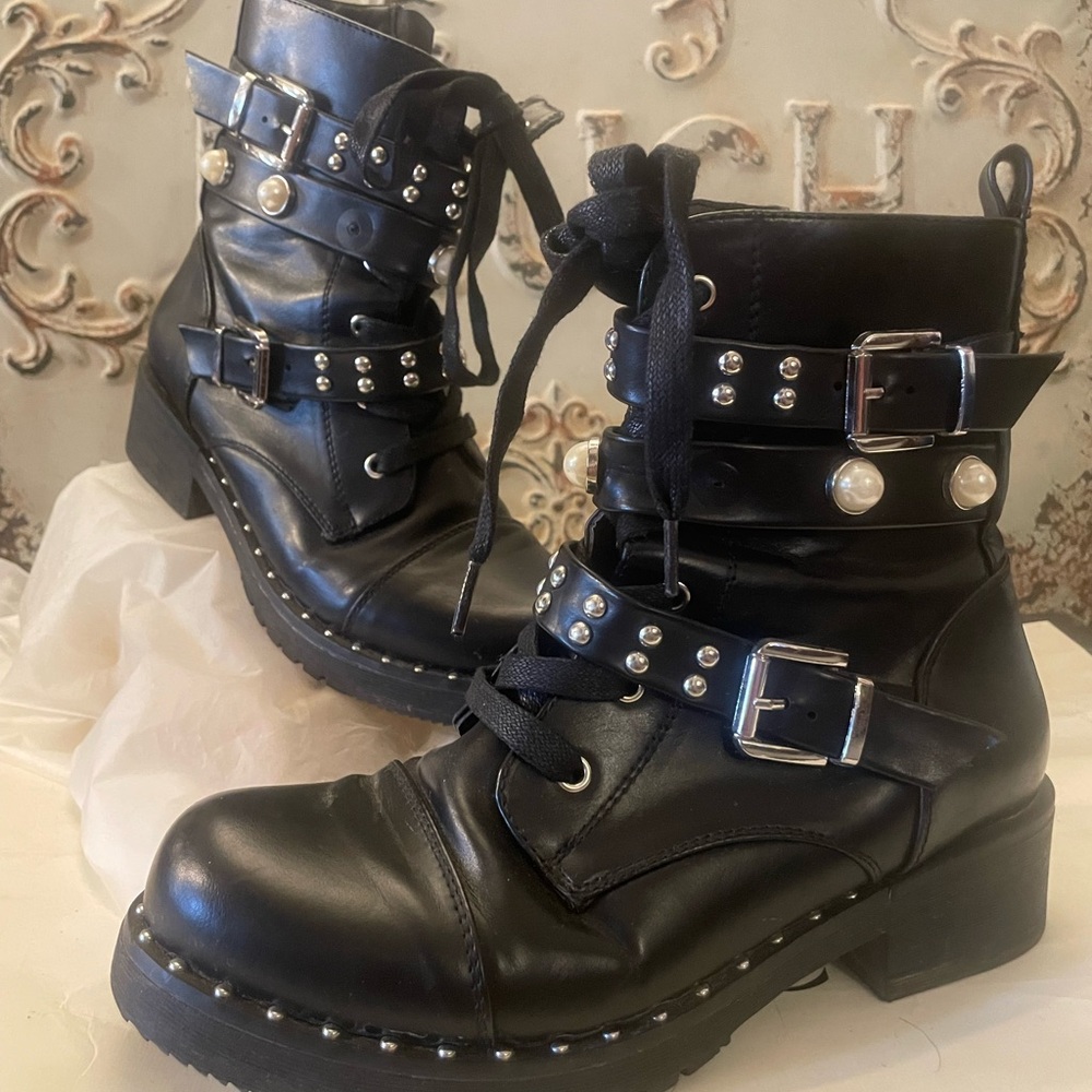 Forever 21 plastic booties with pearls and buckles. Size 6 medium